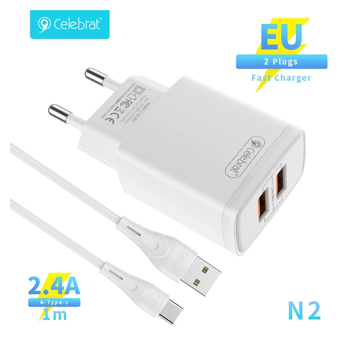 СЗУ Celebrat C-N2 EU 2.4A Home Fast Charger for Type-c, белый